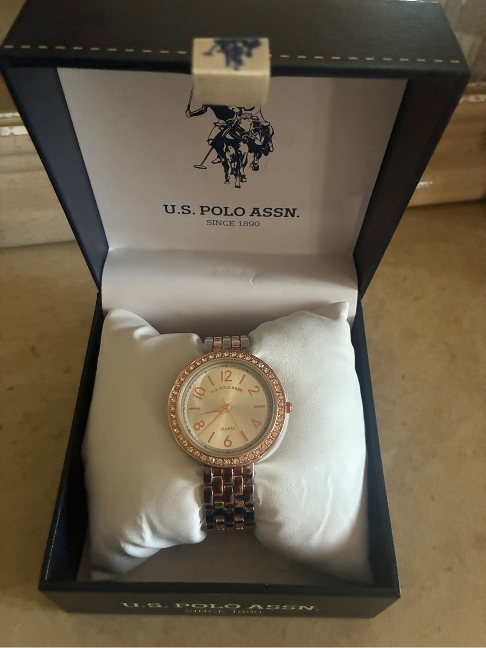 U.S. Polo Assn. Rose Gold Crystal Accent Women's Bracelet Watch